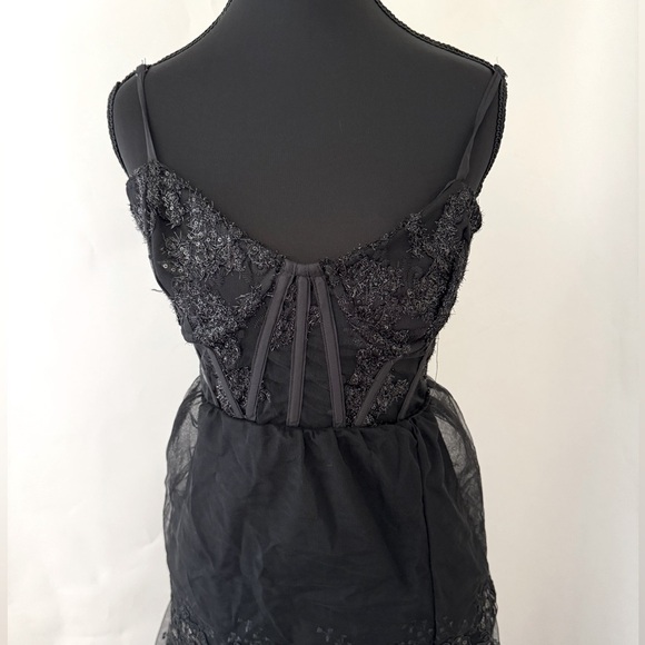 Lulus Alluring Sensation Black Tulle Embroidered Tiered Maxi Dress, Size XS, NWT - Picture 9 of 15